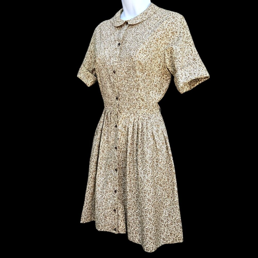 Vintage 1950s Carol Brent Cotton Shirt Dress XS Tiny Waist Hourglass - Picture 4 of 14